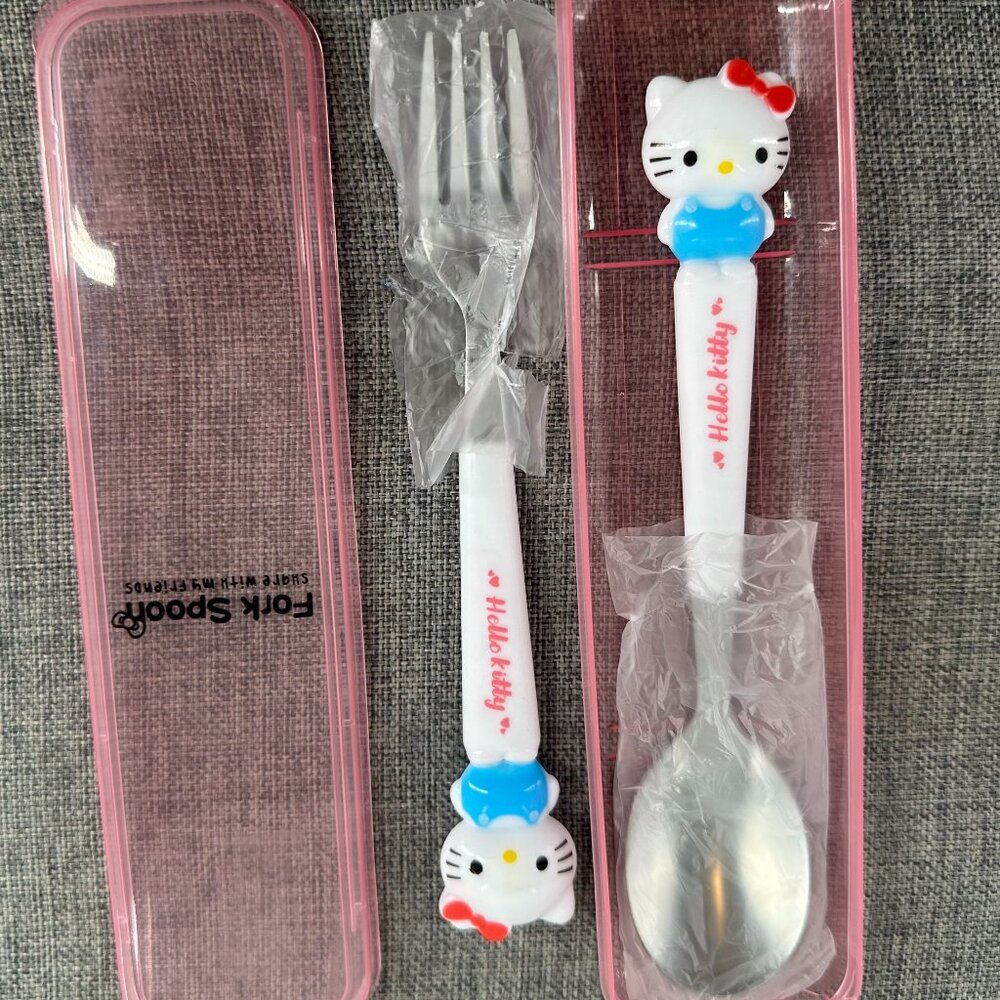 NEW! Hello Kitty Tableware Spoon & Fork W/ Box Cute Gift Birthday Collection